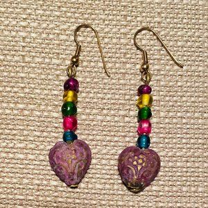 One of a Kind Drop Bead Earrings with Hearts